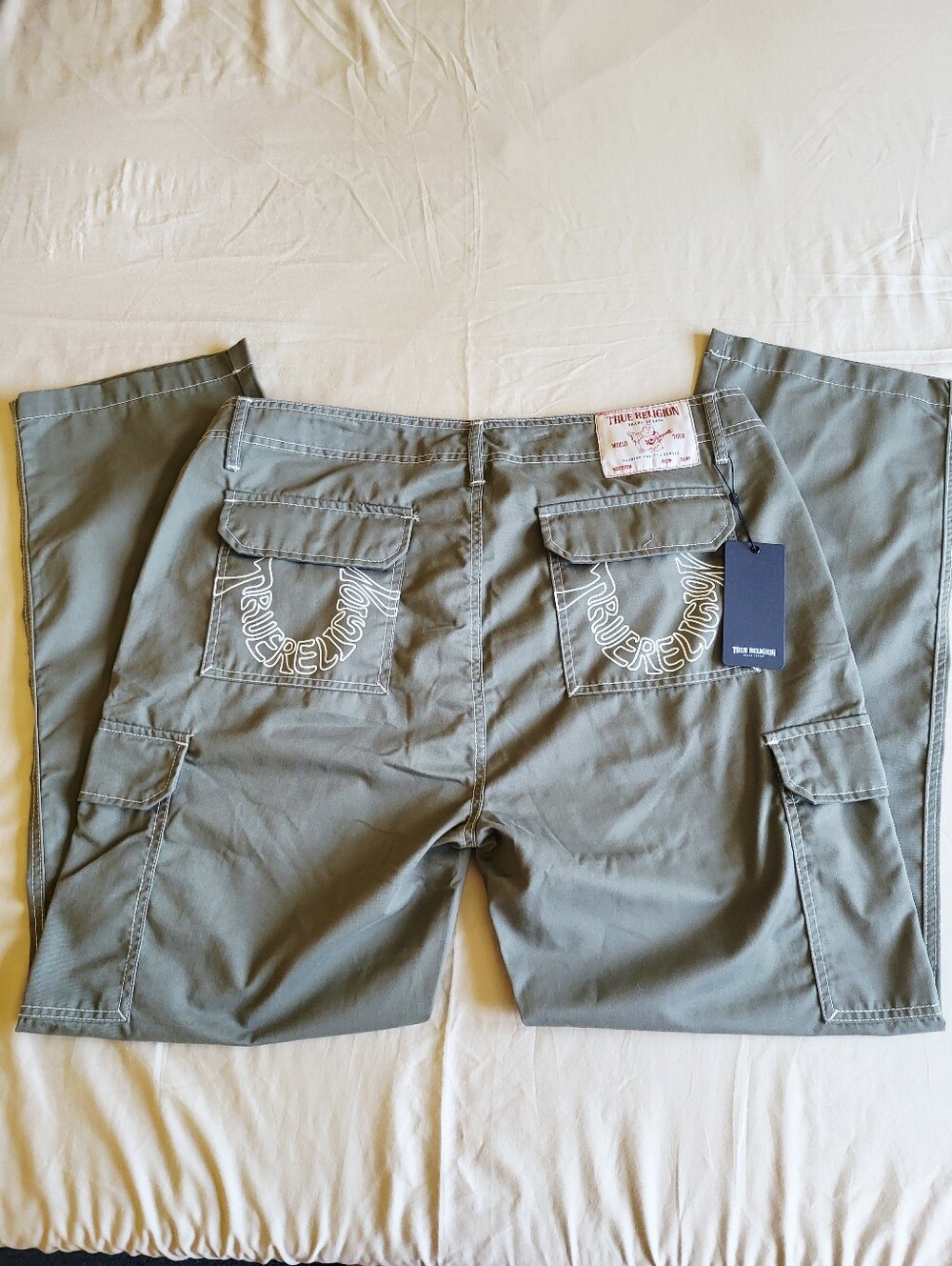 True Religion Cargo Pants Mens Size 36 Kalamata Olive Green Outline Horseshoe